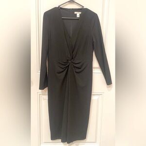 London Times Black Twist Front Long Sleeve Dress